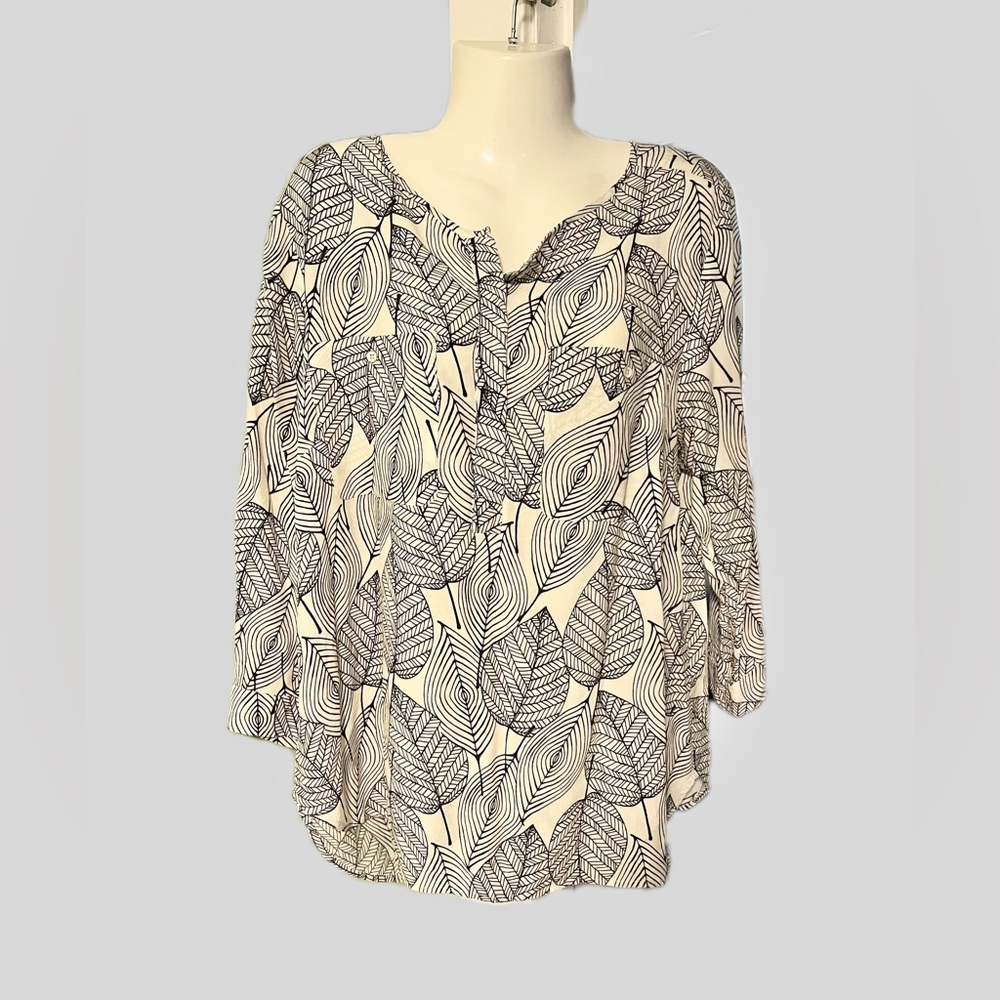 Women’s Leaf-Print Cream and Black Blouse